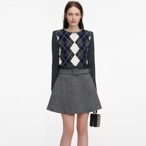 Self-Portrait NWOT GREY ARGYLE CRYSTAL TRIM JUMPER